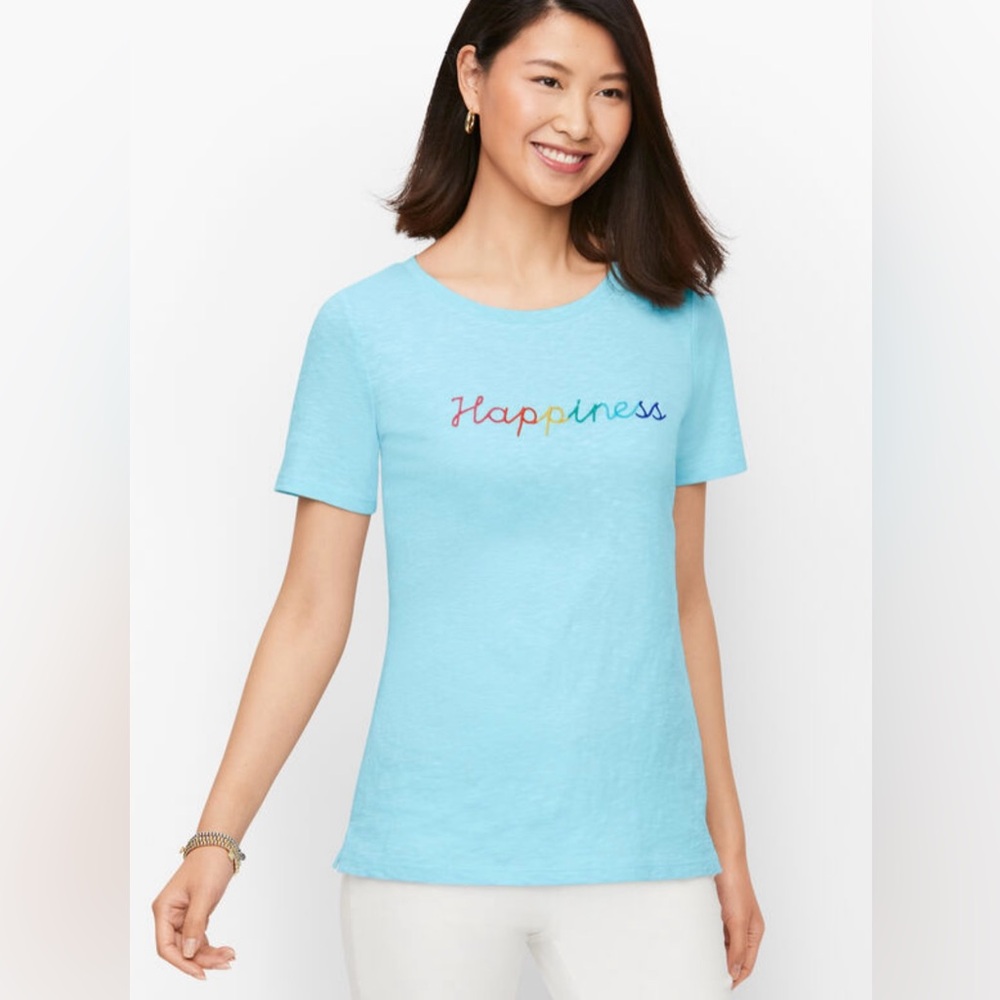 NWT Talbots. HAPPINESS RAINBOW EMBROIDERED CREWNECK TEE T Shirt Top XS design